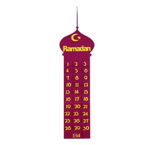 Ramadan Deko Adventskalender zum Befüllen und Aufhängen, Filz Stoffsäckchen Ramadan Kalender Adventstüren Selbstbefüllen Ramadan Dekoration, Ramadan Dekorationen Countdown-Kalender für Zuhause (Rot) von FZQBEY