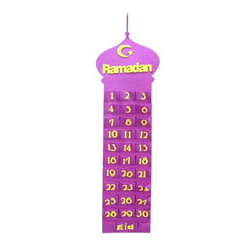 Ramadan Deko Adventskalender zum Befüllen und Aufhängen, Filz Stoffsäckchen Ramadan Kalender Adventstüren Selbstbefüllen Ramadan Dekoration, Ramadan Dekorationen Countdown-Kalender für Zuhause (Lila) von FZQBEY