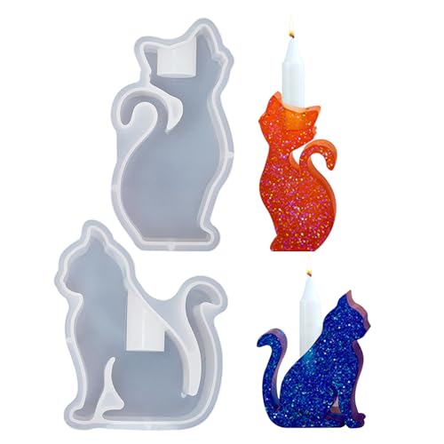 Silikonform Kerzenhalter,Silikonformen Gießformen,Katze Silikon Gießform Kerzenhalter,Harz Gießform Kerzenhalter,Gießform Beton Kerzenhalter,Silikonformen Gießformen Kerzenhalter für Stabkerzen (2PCS) von FZQBEY