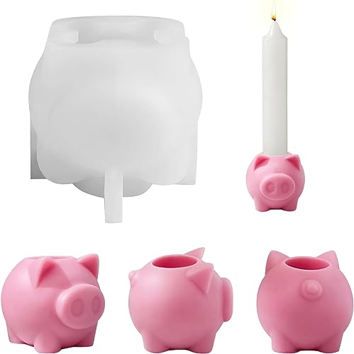 FZQBEY Schwein Silikonform Kerzenhalter, Silikonformen Gießformen, Silikonform Weihnachten, Gießformen Silikon, Silikon Gießform Kerzenhalter, DIY Gießformen für Beton Stabkerzenhalter Silikonform von FZQBEY