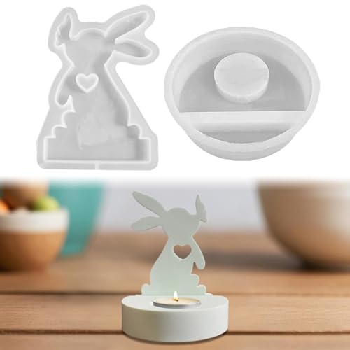 FZQBEY Silikonform Ostern: Hase mit Sockel, Kerzenhalter, Osterhase, Giessformen, Silikon, Gips, Seifen, Ostergeschenke von FZQBEY