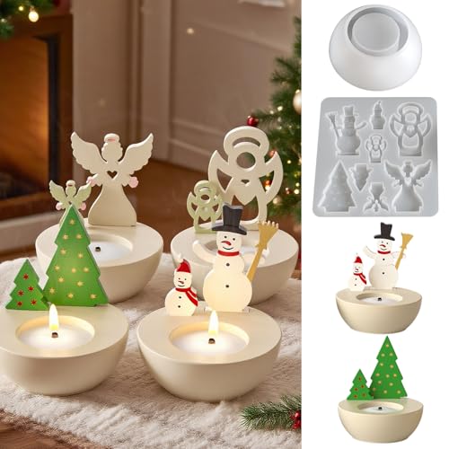 Silikonformen Gießformen Weihnachten, Silikonform Weihnachten Baum Engel Weihnachtsmann Elch Schneemann Silikonform Kerzenhalter Gießformen Silikon Giessformen Silikon Gießform Weihnachten (2 Stück) von FZQBEY