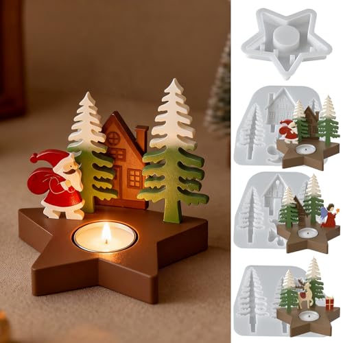Silikonformen Gießformen Weihnachten, Silikonform Weihnachten Baum Engel Weihnachtsmann Elch Schneemann Silikonform Kerzenhalter Gießformen Silikon Giessformen Silikon Gießform Weihnachten (4 Stück) von FZQBEY
