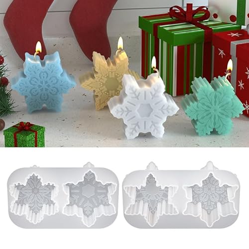 Silikonformen Gießformen Weihnachten,4 Stück Silikonform Weihnachten Schneeflocken Kerzenformen zum Gießen Schneeflocken Gips Zum Gießen Gießformen Silikon Giessformen Silikon Gießform Weihnachten (A) von FZQBEY
