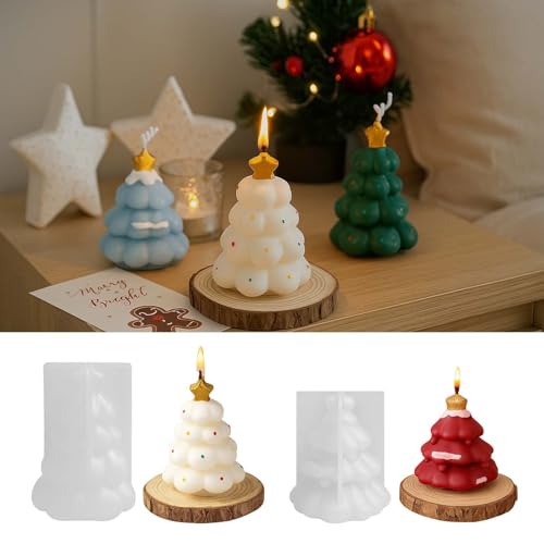 Silikonformen Gießformen Weihnachten Kerzenformen zum Gießen, 2 Stück Silikonform Weihnachten Weihnachtsbaum mit Stern Gießformen Silikon Gips Zum Gießen Giessformen Silikon Gießform Weihnachten (A) von FZQBEY