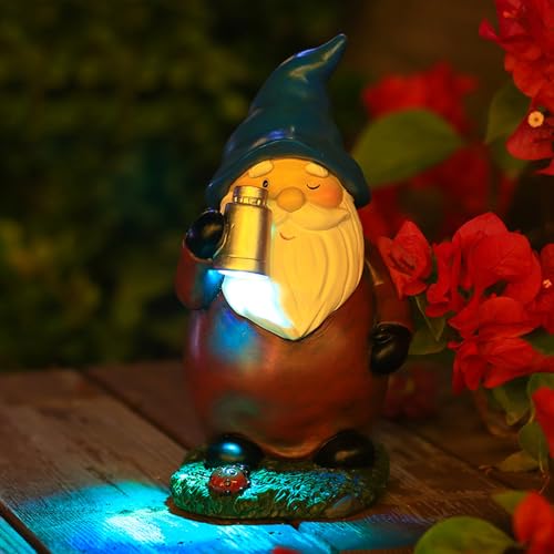 Solar Lustig Gartenzwerg Gartendeko für Draußen, Wasserdicht Harz Zwerg Gartenfigur mit Fackel, Gartenfiguren Gnom Zwerge mit Solarlampen, Solarleuchte Gartenwichtel Gartenstatuen für Hof Terrasse (A) von FZQBEY