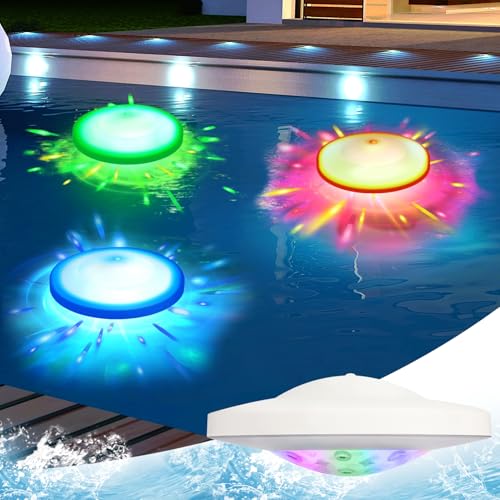 Solar Schwimmende Poolbeleuchtung, Pool Unterwasser Licht, LED Pool Lichter Solarleuchten mit RGB Farbwechsel, IP68 Wasserdicht Wiederaufladbare Teichbeleuchtung Pool Zubehör, für Teich Wasserparks von FZQBEY
