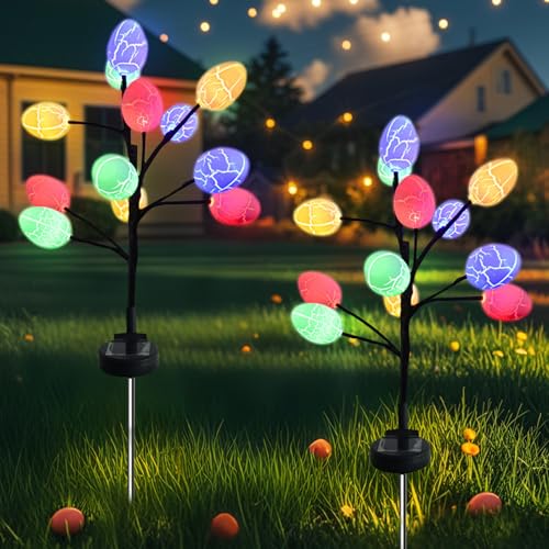 Solarlampen für Außen Garten, 2 Stück Osterdeko Solarleuchten mit 12 LED Ostereier, Gartendeko Ostereier Lichter IP65 Wasserdicht Solar Gartenleuchten für Außen Garten Balkon Rasen Terrasse Weg (A) von FZQBEY