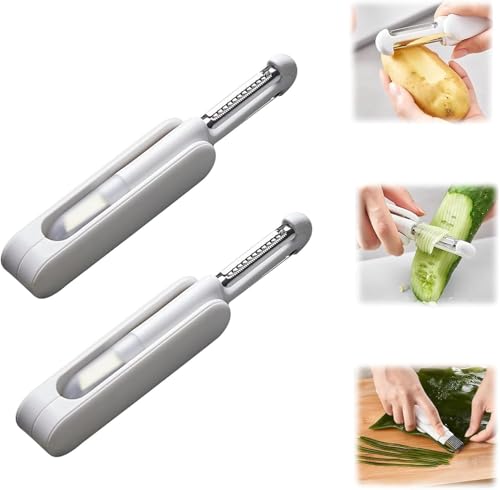 Sparschäler, 3-In-1 Multifunktions Rotationsschälmesser, Multifunktionaler Gemüseschäler Kartoffelschäler Schäler Gurkenschäler Obstmesser, Sparschäler Edelstahlklinge, für Obst und Gemüse (2 Stück) Sparschäler, 3-In-1 Multifunktions Rotationsschälmesser, Multifunktionaler Gemüseschäler Kartoffelschäler Schäler Gurkenschäler Obstmesser, Sparschäler Edelstahlklinge, für Obst und Gemüse (2 Stück) von FZQBEY