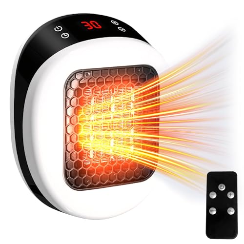 Steckdosen Heizlüfter mit Fernbedienung, Mini Keramik Heizung mit Thermostat, Lüfter 600W, Temperaturregelung Timer Überhitzungsschutz, Elektrische Heizung Heater, für Badezimmer Schlafzimmer (A) von FZQBEY