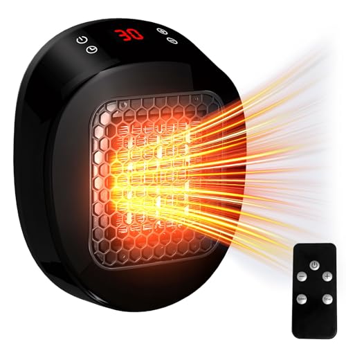 Steckdosen Heizlüfter mit Fernbedienung, Mini Keramik Heizung mit Thermostat, Lüfter 600W, Temperaturregelung Timer Überhitzungsschutz, Elektrische Heizung Heater, für Badezimmer Schlafzimmer (B) von FZQBEY
