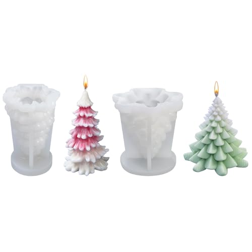 2 Stück Weihnachtsbaum Kerze Formen Kerzenform Silikon Weihnachtsbaum Kerzenform Kerzenformen zum Gießen Weihnachtsbaum Silikonform Kerze DIY Kerzen Formen Silikon für Weihnachten Deko von FZQBEY
