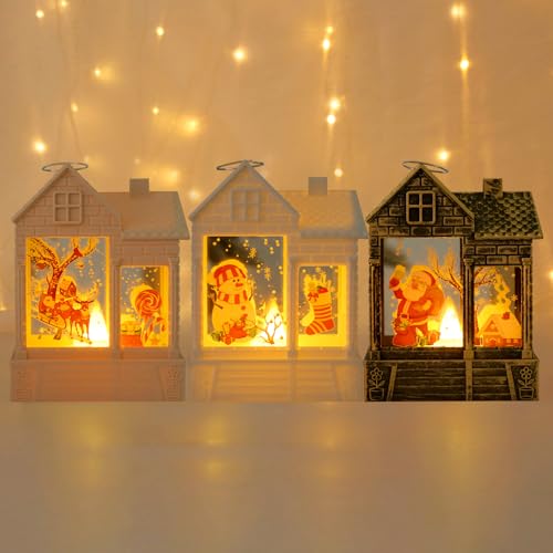 Weihnachtsdeko Laterne Weihnachtslaterne mit LED Kerzen,Hängende Weihnachten Deko LED Kerzenlaterne Flammenlose Flackernde LED Kerze Windlicht Beleuchtete Laternen,Weihnachtsdekoration Innen Außen (3) von FZQBEY
