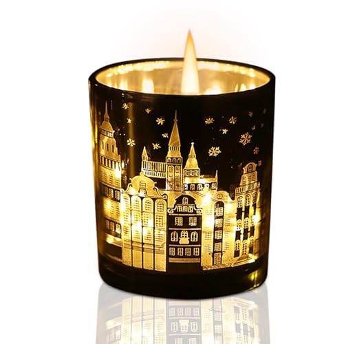 Windlicht Tischdeko Teelichthalter, Weihnachten Windlicht Glas Kerzenhalter, Kerzengläser Weihnachtsdeko Innen Tisch Kerzenglas Glaszylinder für Kerzen Windlicht Kerzenständer Weihnachten Deko (1, B) von FZQBEY