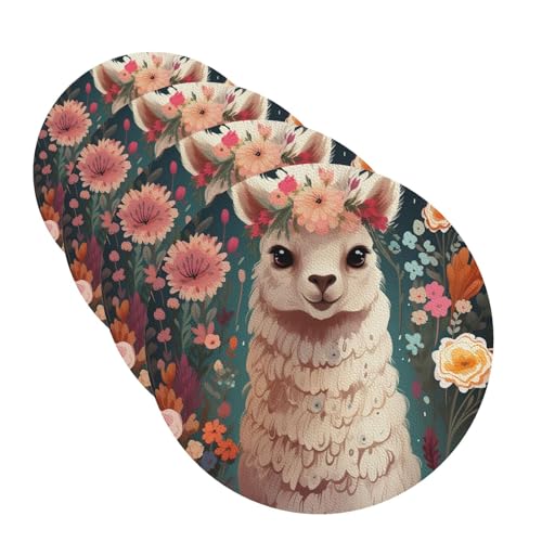 Getränkeuntersetzer, 4 Stück, Lederuntersetzer für Getränke, Blumen, Alpaka, rund, leicht zu reinigen, hitzebeständig, lustige Tassen-Untersetzer für Tischschutz, 10,2 cm von FZQVSLCM