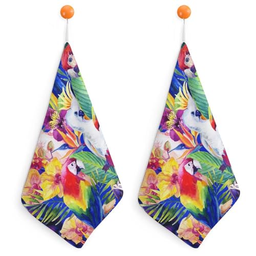 FZRTGOP Blume Papagei Handtücher Weich Sehr Saugfähig Badetücher 2Er Pack Handtuch Für Badezimmer Küche 30cm von FZRTGOP