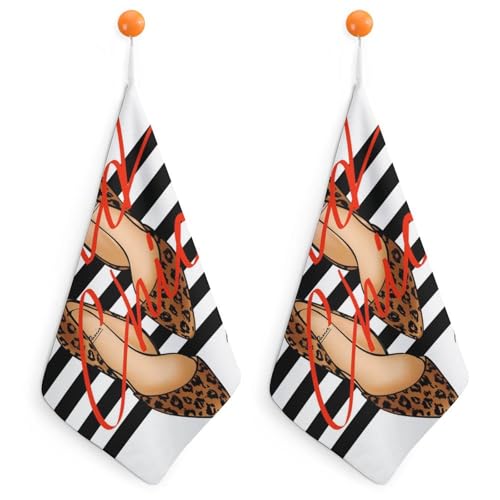 FZRTGOP Leopard High Heels Handtücher Weich Sehr Saugfähig Badetücher 2Er Pack Handtuch Für Badezimmer Küche 30cm von FZRTGOP