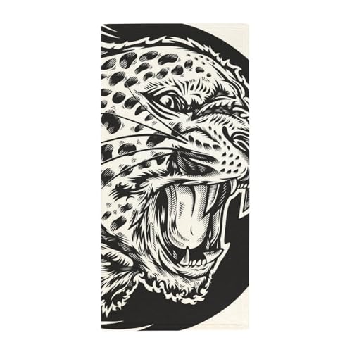 FZRTGOP Schwarz Weiß Leopard Handtücher Schnelltrocknend Waschlappen Badetücher Handtuch Für Sport Spa Yoga 73x35cm von FZRTGOP