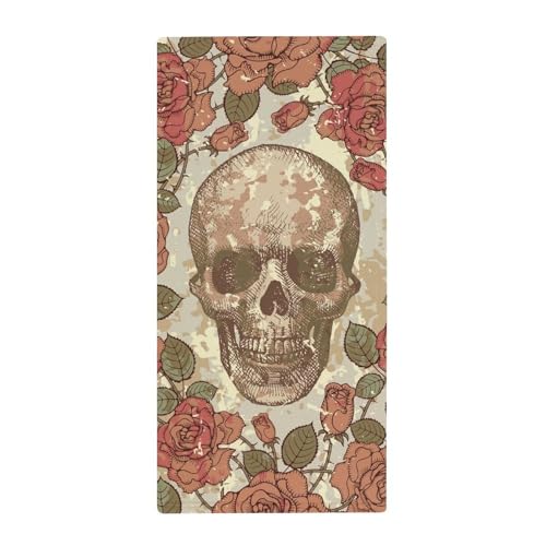 FZRTGOP Vintage Totenkopf Rose Handtücher Washclappen Handtuch Maschinenwaschbar Gästehandtücher Küchentücher 73x35cm von FZRTGOP