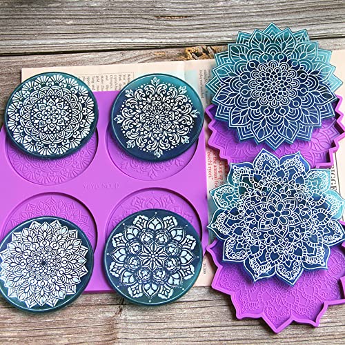 FZSECRIU Mandala untersetzer Harz Formen,silikonformen epoxidharz,silikonform Teller, Mandala-Blütenuntersetzer-Silikonharz-Form,epoxidharz Formen rund,silikonformen epoxidharz tablett,Violett von FZSECRIU