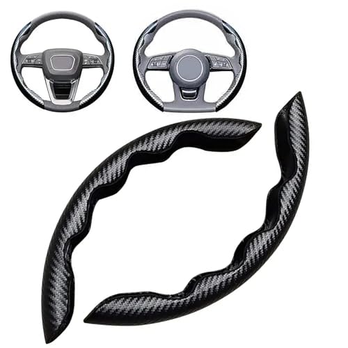 FZTZSQ 2 Stück Auto Lenkradhüllen für VW T-Cross Sport Caravelle Sharan Passat S 2000-2023 2024 2025, Anti Rutsch Zum Aufstecken Lenkradschoner Auto Innere Zubehör,Black von FZTZSQ