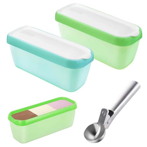 FZYCOM 2 Stück Eiscreme Behälter mit 1Pcs Eisportionierer, Eisbehälter mit Deckeln, Rechteckige Aufbewahrungsbehälter, Gefrierdosen, Eis Container BPA-frei, Gefrierbehälter für Sorbet von FZYCOM
