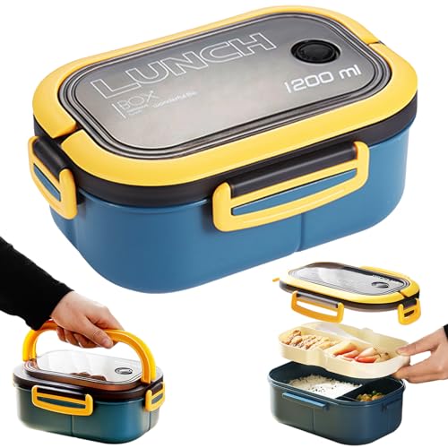 FZYCOM Bento Lunchbox mit Fächern, 2 Lagige Brotbox Vesperbox Brotdose Auslaufsicher Erwachsene, Salatbox To Go Brotzeitbox Snackbox Frühstücksbox Jausenbox, Büro Bento Lunchbox (Blau) von FZYCOM