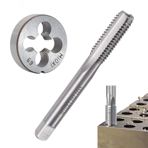 FZYCOM M10 X 1 Gewindebohrer und Schneideisen Gewindeschneid Set, H2 HSS Gewindebohrer und Schneideisen, Matrizengewindebohrer für alle Arten von Metallwerkstücken mit HRC Weniger Als 30 Grad von FZYCOM