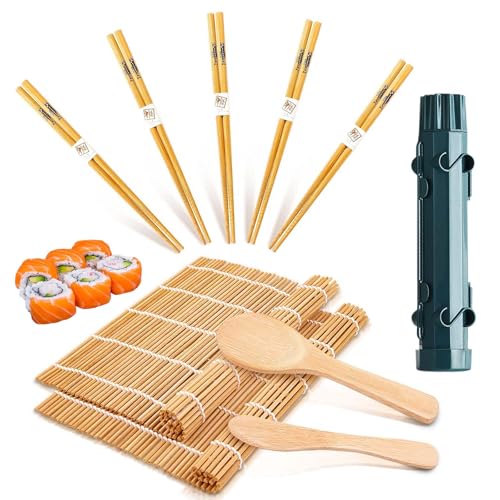 FZYCOM DIY Sushi Making Kit, Sushi Bazooka Maker Kit Tragbarer Bazooka, Enthält 2 Stück Natürliche Bambusmatten, 2 Stück Schaufels, 5 Paar Essstäbchen,1 Stück Bazooka von FZYCOM