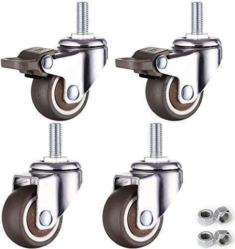 FZYE Satz mit 4 Spindelrollen, TPE Rubber Moving Caster, 360 & deg; Lenkrolle, drehbare Trolley-Lenkrollen, mit Gewindeschaft, kleine Möbelrollenräder, geräuschlos (Bremse + universal32 von FZYE