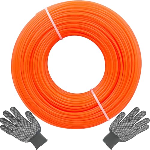 FZYESNO Rasentrimmer Faden, 1,6 mm Durchmesser Trimmerfaden (Rund), 100 m Mähfaden, Freischneider Faden (Orange), Motorsense Faden aus Nylon, Faden für Motorsense [Enthält ein Paar Handschuhe] von FZYESNO