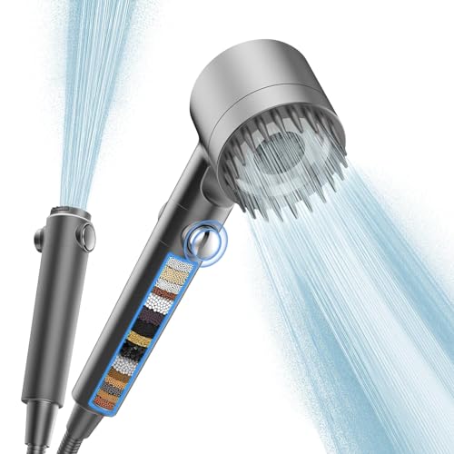 Duschkopf mit Schlauch 1.5M,Duschkopf mit Filter und 5 Strahlarten,Hochdruck Handbrause mit 15-fach Filtration,Wassersparend Gegen Chlorreste,Verunreinigungen,Schwermetalle (Grey) von FaAmour
