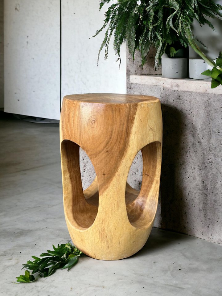 FaHome Beistelltisch Holz – Couchtisch Blumenhocker Hocker - (Abgerundet mit O- Ausschnitt Saman-Holz - 50x30x30 cm), Handgefertigt von FaHome