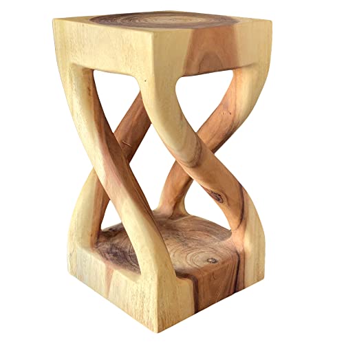 FaHome Beistelltisch Holz - Holzhocker Gedreht (50x28x28cm) - Holz Hocker aus massivem Suarholz - Handgefertigter Beistelltisch aus Holz - Vielseitiger Holz Couchtisch in Premiumqualität von FaHome