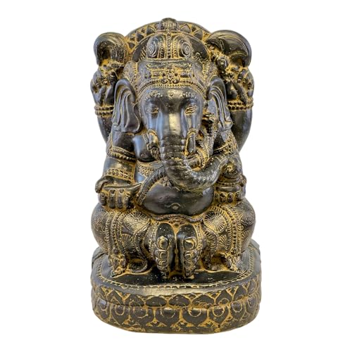 FaHome Ganesha Skulptur - Deko Raumdeko Kunstwerk - Hindu Gottheit des Glückes - Steingemisch Elefant Gelb - 45x25x25 cm von FaHome