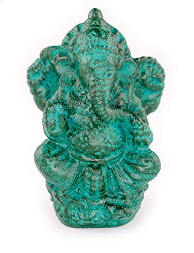 FaHome Ganesha Skulptur Hindu Gottheit Stein Figur Glück Statue ca. 12 cm Elefant Grün von FaHome