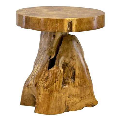 FaHome Holzhocker – Beistelltisch Blumenhocker Ablagetisch – Handgefertigt – Natürliche Form aus massivem Teakholz – 45x40x40 cm von FaHome