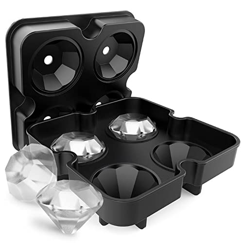 Diamant-Eiswürfelbehälter FaJoek 4 Gitter Silikon Eiswürfelform, Eiswürfelform Diamant 4-Fach, Eiskugelform Groß Ice Cube Tray für Whisky Cocktails Saft Schokolade Süßigkeiten(Diamond) von FaJoek