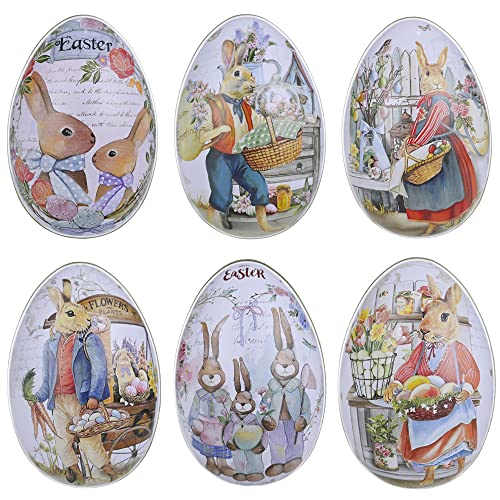 FaJoek 6 Stücke Ostereier Keksdose Metall, Ostereier zum Befüllen, Bunny Metall Blechdose, Ostereier Süßigkeiten Kasten, Ostereier Plätzchendose, Osterdeko Eier zum Befüllen (11 * 6.5 * 7 cm) von FaJoek