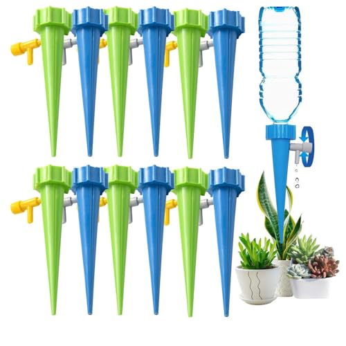FaJoek Automatisch Bewässerung Set, 12 Stück Wasserspender für Zimmerpflanzen, Pflanzen Bewässerungssystem mit Einstellbar, Für Topfpflanzen, Gartenpflanzen Blumen Outdoor Zimmerpflanzen (Blau Grün) von FaJoek