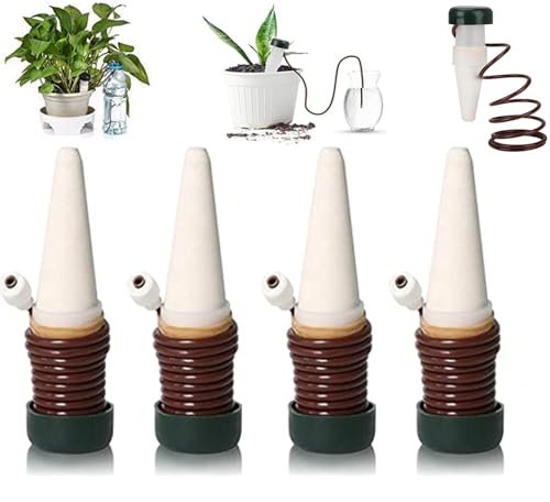 FaJoek Automatisch Bewässerung Set, 4 Stück Wasserspender für Zimmerpflanzen, Selbstbewässerung Spike, Pflanzen Bewässerungssystem mit Einstellbar, Für Innen- und Außenpflanzen (Weiß) von FaJoek