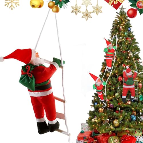FaJoek Weihnachtsmann auf Leiter Nikolaus 30 cm Weihnachtsmann Klettert, Christbaumschmuck Weihnachtsmann Kletterseil, Kletternder Nikolaus Auf Seil Leiter Outdoor (30cm-Person Ladder) von FaJoek
