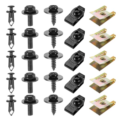 Faankiton 100 Stück Blechmutter Schraube Mutter Clip Kit, Metall U Typ Befestigungsclip, Kotflügelclip Blechmuttern Befestigung Clips für Auto, Feder Blechmutter Schraube KFZ Karosserieschrauben von Faankiton