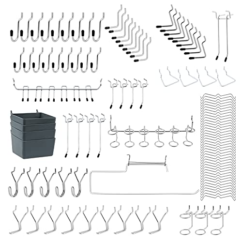 Faankiton 113 Stücke Pegboard Hook Sortiment, Stecktafel Zubehör, Werkzeuglochwand Haken, Lochplatten Haken Set für 1/8 und 1/4 Zoll Pegboard, 16 verschiedene Haken (113 pcs) von Faankiton