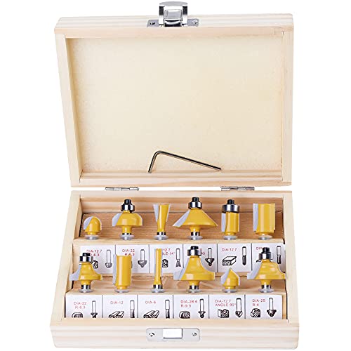 Faankiton 12 Stück Fräser Set, Oberfräsen Set, Fräser für Oberfräse 6.35mm Schaft Fräsersatz Profilfräser für Oberfräse Holzfräser, Nutfräser Profilfräser Oberfräser Set mit Schraubenschlüssel von Faankiton