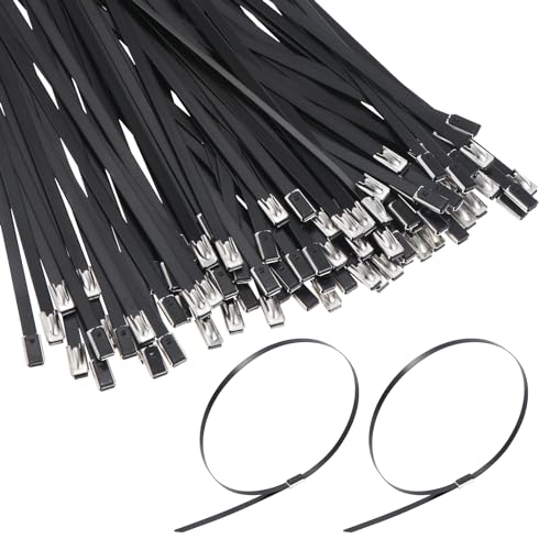 Faankiton 200 Stück 304 Edelstahl Kabelbinder, Stahl Kabelbinder Werkzeug, Metall Kabelbinder Selbstsichernde Edelstahlbinder, Mehrzweck Metalkabelbinder (4.6 * 400mm, Schwarz) von Faankiton