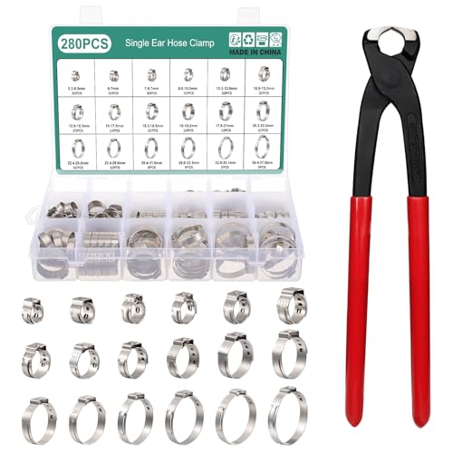 Faankiton 280 Stück Einzelohrschlauchschellen, Einohr Schlauchschellen Set, 304 Edelstahl Einohrschelle Rohrschellen, Stufenlos Einzelohrschlauchklemmen, 5.3-37.6mm Verstellbare Ohrschellen mit Zange Faankiton 280 Stück Einzelohrschlauchschellen, Einohr Schlauchschellen Set, 304 Edelstahl Einohrschelle Rohrschellen, Stufenlos Einzelohrschlauchklemmen, 5.3-37.6mm Verstellbare Ohrschellen mit Zange von Faankiton