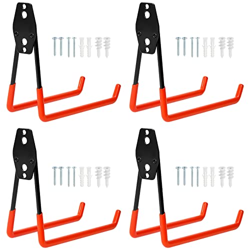 Faankiton 4 Stück Wandhaken Garage, Schwerlast Garage Haken, Doppelhaken Garage, Garage Storage Hooks zur Organisation für Leiter, Schlauch, Fahrrädern, Elektrowerkzeugen Sperrigen (Groß, Orange) von Faankiton