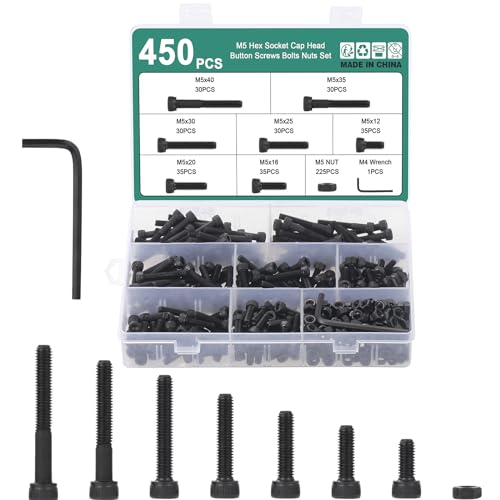 Faankiton 450 Stück M5 Zylinderschrauben mit Innensechskant Schrauben Set, Sechskantschrauben Innensechskant mit Muttern 12.9 Kohlenstoffstahl, Zylinderschrauben Schrauben Muttern Set von Faankiton