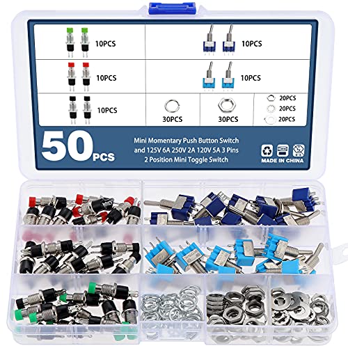 Faankiton 50STÜCKE Mini Taster Kippschalter, 125V 6A 250V 2A 120V 5A 3-polig 2 Positionen Mini Kippschalter und EIN AUS 2 Positionen SPST 2 poliger Schnapp Wippschalter 16A/250V 20A/125V AC von Faankiton